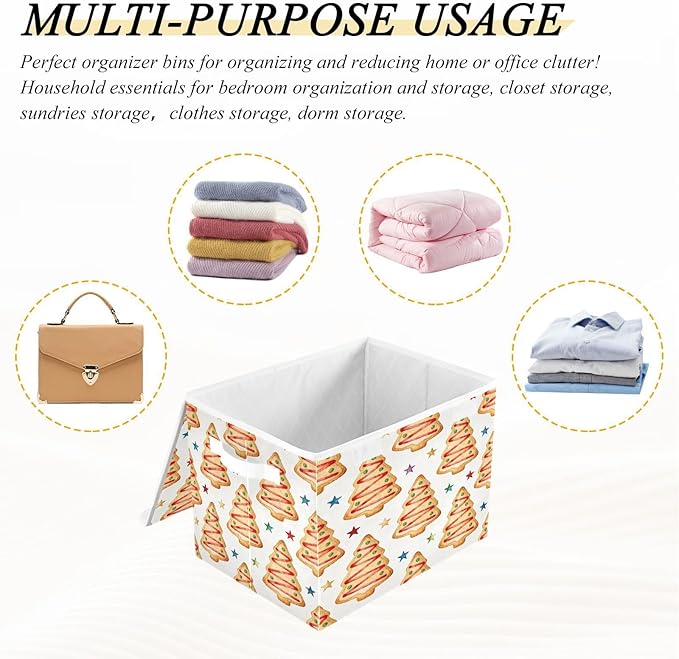 Christmas Tree Cookies Star Storage Bins with Lids Foldable Storage Basket with Handles Collapsible Large Fabric Organizer Containers for Clothes Shelves Closet Office Home