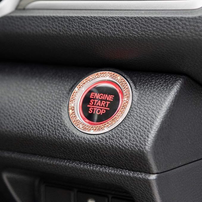 ToBeQueen Push Start Button Bling Ring Emblem Sticker - 2pcs Girly Car Decor, Champagne