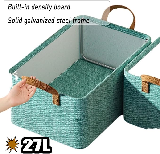 4PCS Foldable Storage Box with Lid - Extra Large Fabric Closet Organizer for Clothes, 18.5x11x7.9 Inch Canvas Bin, Collapsible Design for Bedroom, Shelf, Closet, Underbed (Green)