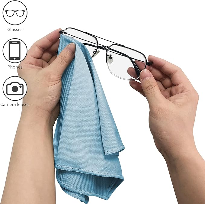 Puomue 12 Pack Microfiber Glass Cleaning Cloth, 12 Inch X 16 Inch, Lint Free Quickly Clean Windows, Mirrors, Glasses, Phone Screens, Camera Lenses, Blue