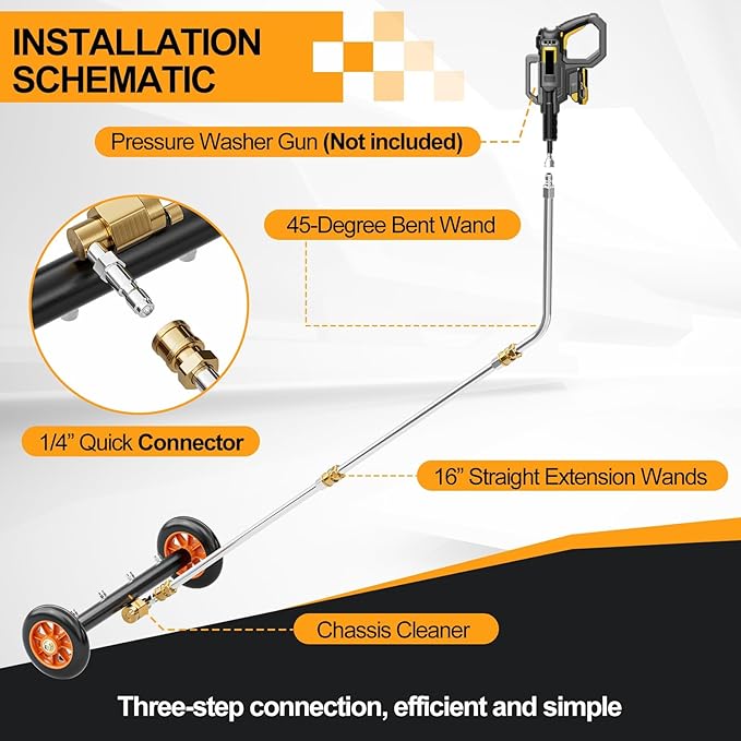 SPECILITE 16 Inch Undercarriage Pressure Washer Attachment for Cold & Hot Water Max 212℉, Power Washer Water Broom with 3 Extension Wands, Dual-Function Under Car Cleaner with 4 Nozzles, 4000 PSI