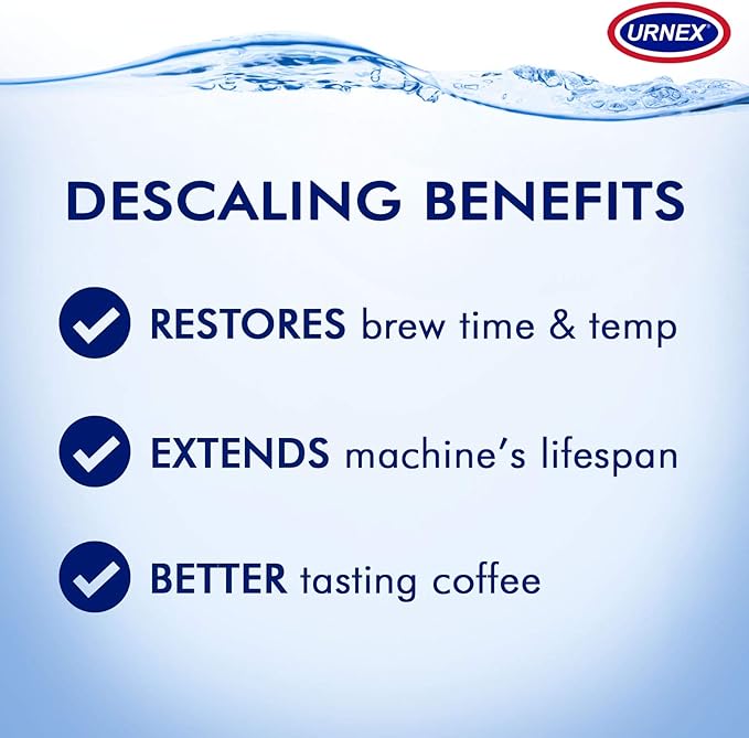 Urnex Dezcal Coffee and Espresso Descaler and Cleaner - 2 Pack - Activated Scale Remover Use with Home Coffee Brewers Espresso Machines Pod Machines Capsule Machines Kettles Garmet Steamers