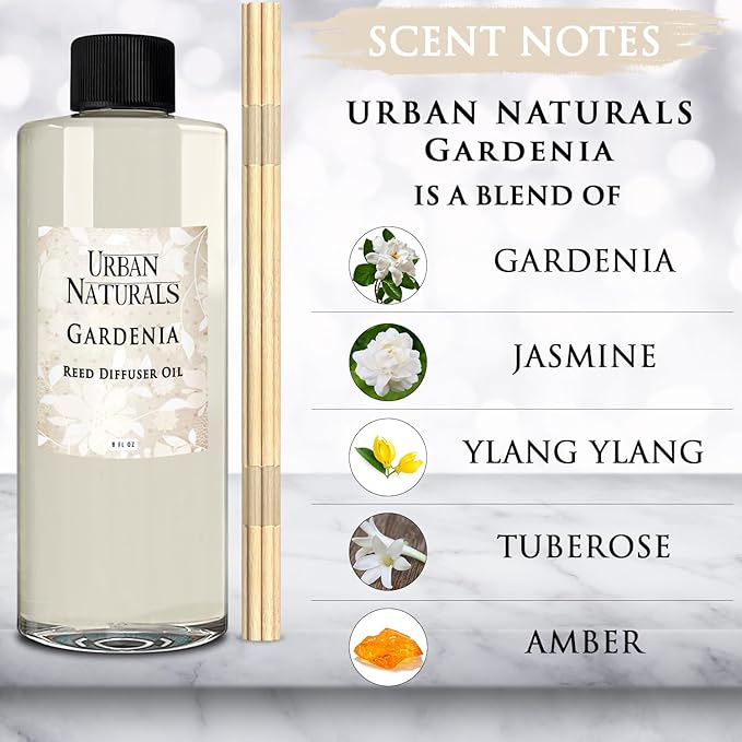Urban Naturals Reed Diffuser Oil Refill Flower Shop with Violets, Daisies, Green Stems, Hyacinth, Rose 8 oz + Free Reed Sticks, Made in The USA