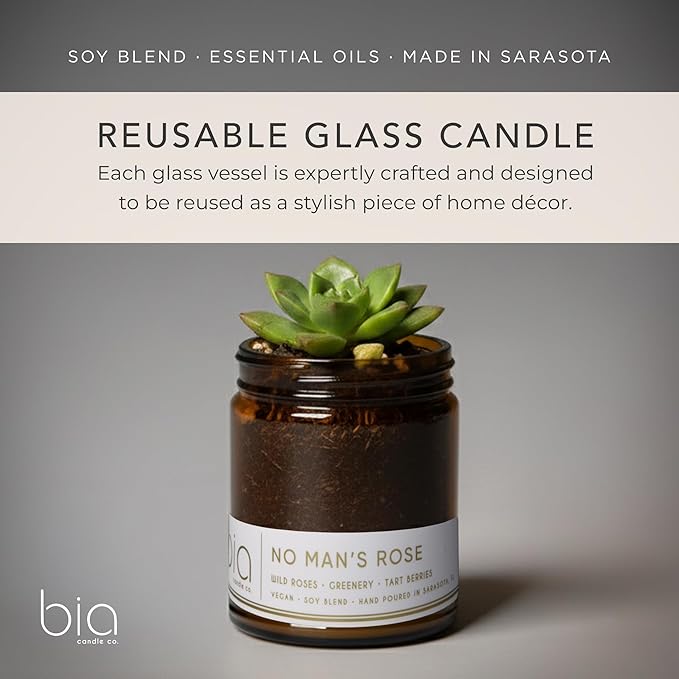 Bia Candle Co Soy Blend Candle, Fresh Green Rose with Tart Berries, Green Apple, Moss & Greenery – Clean Long Burn, Lead-Free Wick – No Man’s Rose Scent,7 oz