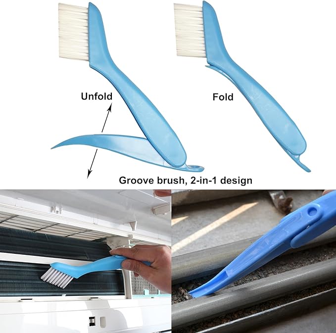 6-Piece Air Conditioner Fin Cleaning Kit HVAC Coil Cleaning Tool Set with Fin Comb Straightener Dual-Sided Microfiber Brushes Deep Cleaning Maintenance for AC Radiator, Vents, Evaporator Coils