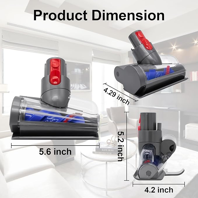 Mini Motorized Tool Brush Head for Dyson V7 V8 V10 V11 V15 Cordless Vacuum Cleaner Head Anti-Tangle Pet Hair Attachment for Bed, Couch, Car, Carpet &Curtain