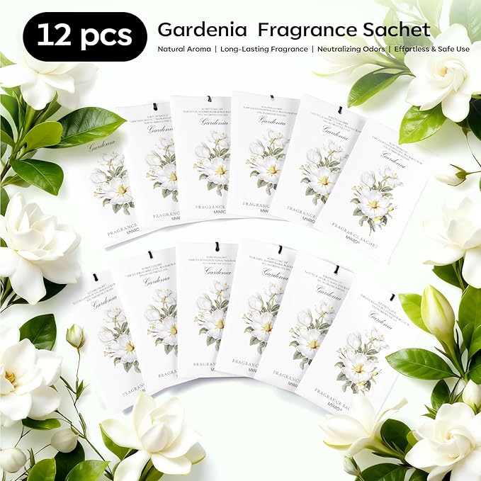 MYARO Scented Sachet House Air Freshener - 12 Pack Long Lasting Gardenia Fragrance Deodorizer for Home Closet Drawer Car