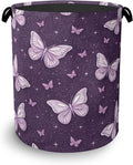 Purple Butterfly Laundry Basket,Oxford Cloth Laundry Hamper with Handle Foldable Portable Clothes Storage Basket for Bathroom Bedroom Dorm Room 16" x 20.8"