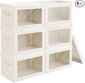 Large Storage Bins with Lids - Fabric Storage Cubes with Window, Collapsible Bins for Clothes, 15.7 Inch Large Baskets for Bedroom, Dorm, Office, Beige, 6 Pack