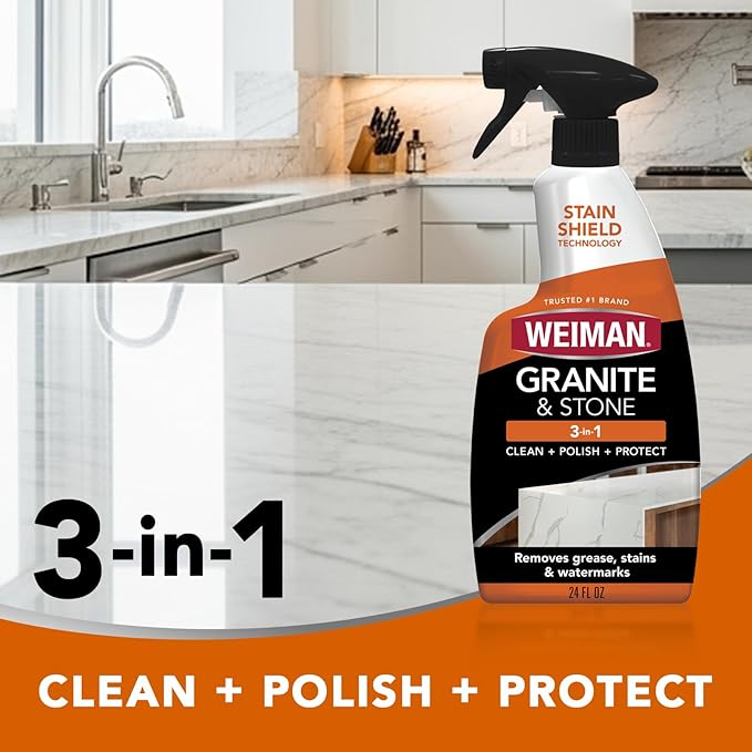Weiman Complete Countertop Clean & Protect Kit - For Granite, Marble, Quartz & Stone - Granite & Stone Cleaner and Polish - 24 oz, Granite & Stone Sealer -24 oz
