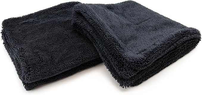 Autofiber [Dreadnought Max] Triple Layer Microfiber Car Drying Towel | Twist Pile | 1400GSM (Black, 16"x16")