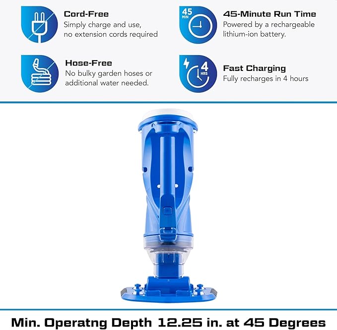 POOL BLASTER Catfish (Gen 2) Cordless Spa & Hot Tub Vacuum, More Power & Capacity, 45 Min Runtime, Spot Cleaning in Small Above Ground Swimming Pools, Rechargeable Spa Vac