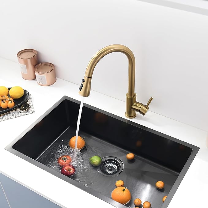 GIMILI Gold Kitchen Faucet with Pull Down Sprayer Single Hole Kitchen Sink Faucet Suitable for Farmhouses RV Laundry Room Outdoor and Campers