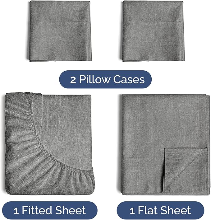 Twin XL 4 Piece Sheet Set - Comfy Breathable & Cooling - Soft Hotel Luxury Bedding Set with 8-16 Inch Deep Pockets - 1 Flat & 1 Fitted Sheet & 2 Pillowcases - Wrinkle Free & Easy Care - Heathered Grey