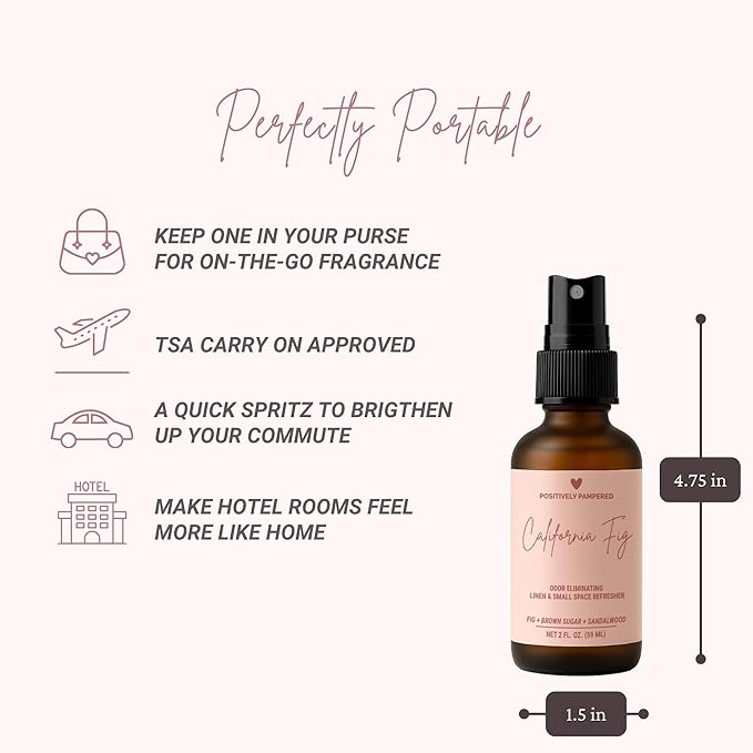California Fig Luxury Small Space Air & Linen Freshener Spray - Fig + Brown Sugar + Sandalwood - Designer-Inspired Home Fragrance - Non Toxic Odor Eliminator - 2 oz Travel Size Room Spray