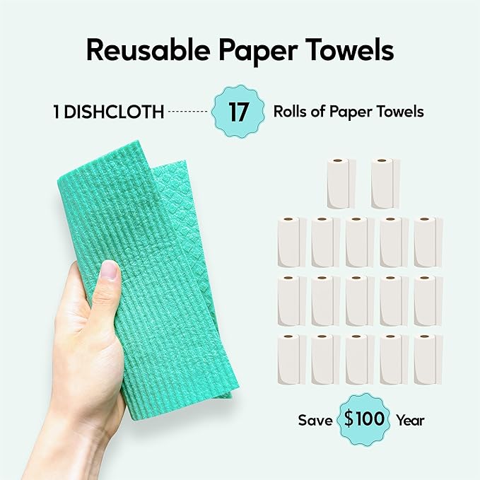 Auggee Swedish Dishcloths for Kitchen, 5 Pack Swedish Dish Cloths, Ultra Absorbent Reusable Paper Towels, Cellulose Sponge Cloths, Quick Drying, No Odor, Dishwasher Safe Orange