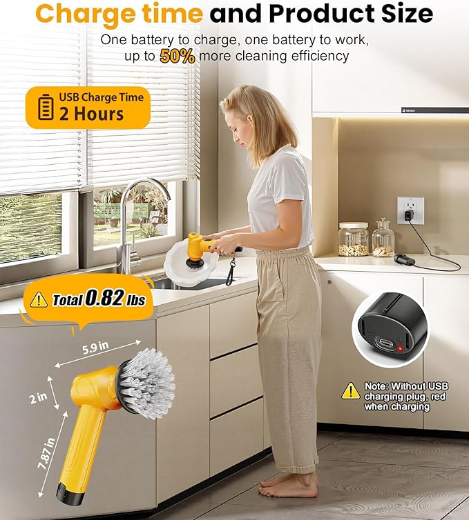 qimedo Battery Electric Spin Scrubber Q4, 800RPM Handheld Scrubber for Cleaning with Display, Power Dish Scrubber with 5 Heads, Shower Cordless Cleaning Brush for Bathroom/Sink/Window