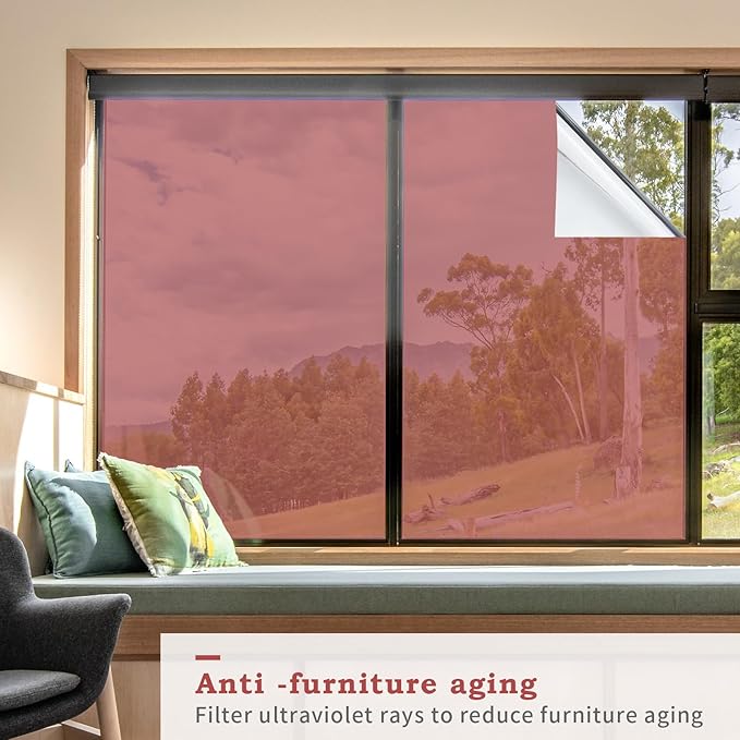Filmgoo Window Privacy Film One Way Daytime Mirror Tint Treatments UV Heat Control Vinyl Stickers Sun Block Glass Paper Door Covering Reflective (Red Silver, 29.5 Inch x 13.1 Feet)