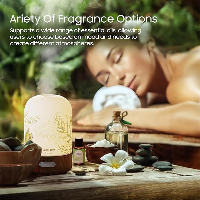 Essential Oil Diffuser Hand Blown Glass, 100ml Small Aromatherapy Diffuser, Auto Shut-Off Function, Ultrasonic Diffusers for Essential Oils, Cool Mist Humidifier with Warm White Lights (Jasmine)