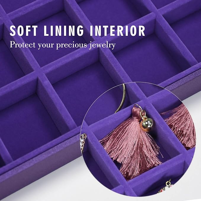 Jewelry Tray Organizer Box 40 Grid Jewelry Display Organizer Box with Transparent Lid Rings Earrings Necklaces Pendants Display Box Suitable for Women and Girls (40 Grid, Purple)