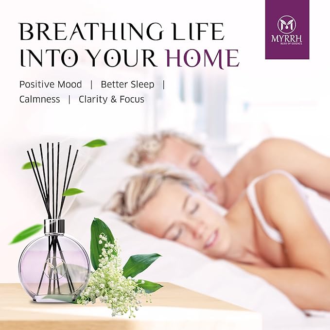 Lily of The Valley Scented Reed Diffuser Set with 8 Rattan Diffuser Sticks, 150 ml, All Natural Air Freshener, Long-Lasting Diffusers at Home - MyrrhUSA