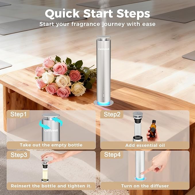 Waterless Scent Diffuser - Essential Oil Diffuser for Home & Office, 1500 Sq Ft Coverage, Remote & APP Control, Quiet Operation with Ambient Lighting, Child & Pet Friendly, 4 Fl Oz Capacity