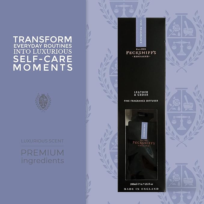Pecksniff's Leather and Cedar Black Square Diffuser | 200 ml/6.76 Fl Oz