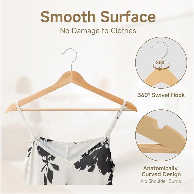 StorageWorks Clothes Hangers, Wooden Hangers 30 Pack for Closet, Wood Hangers for Coats, Shirts, Jackets, Pants, Suits, Natural Wood Color