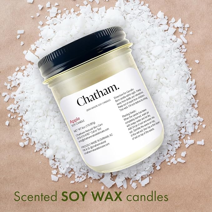 Chatham Natural 3-Pack 6 oz Seed Candles in Glass with Lid - Home Scented Soy Wax Candles with Natural Cotton Wicks - No Waste Reusable Glass Jars - Home Decor Candle Gift Set