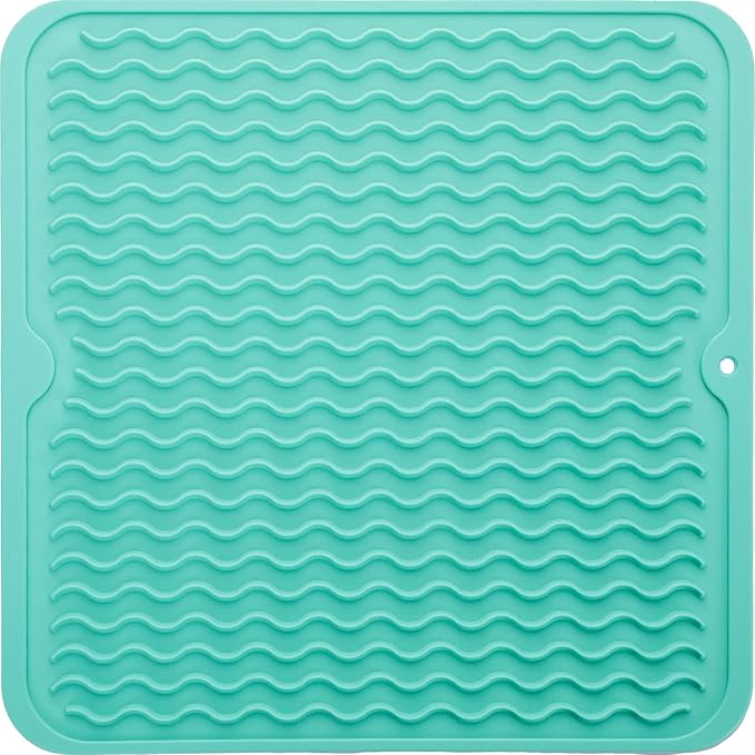 MicoYang Silicone Dish Drying Mat for Multiple Usage,Easy clean,Eco-friendly,Heat-resistant Silicone Mat for Kitchen Counter or Sink,Refrigerator or Drawer liner Mint M 12 inches x 12 inches