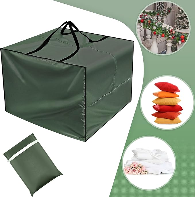 Patelai 2 Pcs 105 Gallon Cushion Cover Storage Bag 32 x 32 x 24'' Outdoor Waterproof Oxford Camping Moving Bag with Zipper Handles for Xmas Tree Ornament Patio Furniture Pillow Packing (Green)