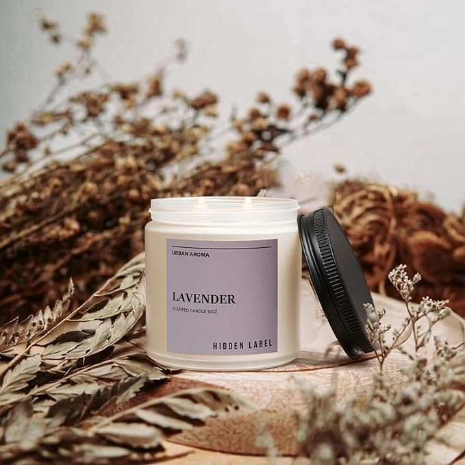 Hidden Label Lavender Scented Candle, 12oz 2 Wick Natural Candles Soy Non Toxic, Clean Burning Long Lasting Aromatherapy for Home Scented | Gifts | Décor,Premium Scents for Relaxation & Stress Relief