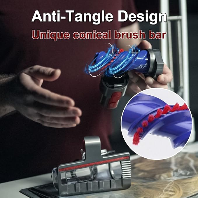 Mini Motorized Tool Brush Head for Dyson V7 V8 V10 V11 V15 Cordless Vacuum Cleaner Head Anti-Tangle Pet Hair Attachment for Bed, Couch, Car, Carpet &Curtain