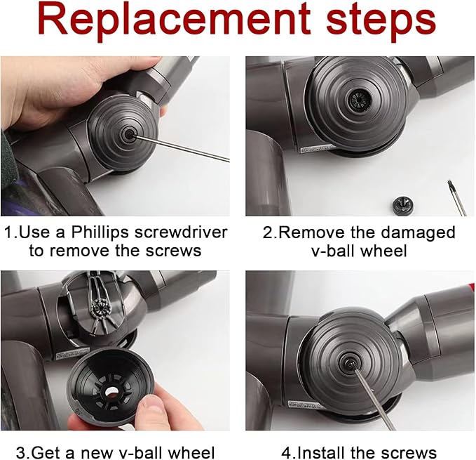 Garbage fighter Ball Wheel + Soleplate Wheels for Dyson V6 V7 V8 V10 V11 V12 DC58 DC59 DC62 DC74 Vacuum Cleaner 35W 50W Direct Drive Cleaner Wheels Replacement Parts