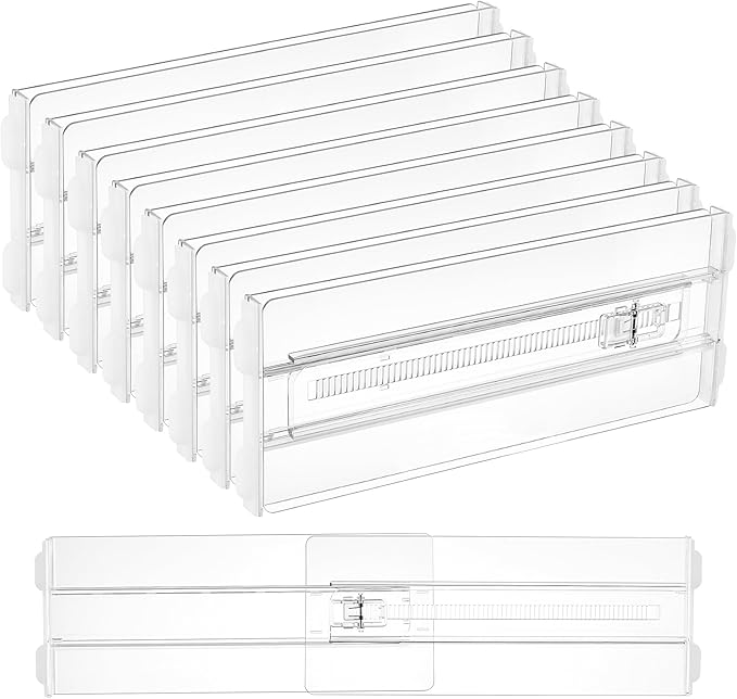 Vtopmart 8 Pack Drawer Dividers for Clothes, 4" High 10.2"-16.5" Adjustable Expandable Dresser Drawer Organizer, Clear Plastic Separators for Dresser, Baby Clothing, Underwear, Cosmetic, Toiletries