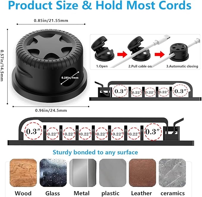 ELII 328Pcs Cable Management Kit, 8 Magnetic Cable Holder,69Adhesive Cable Clips,4 Cable Sleeve Split,22Reusable Cable Strap,200 Nylon Cable Zip Ties with 25 Mounts TV Office (Black)