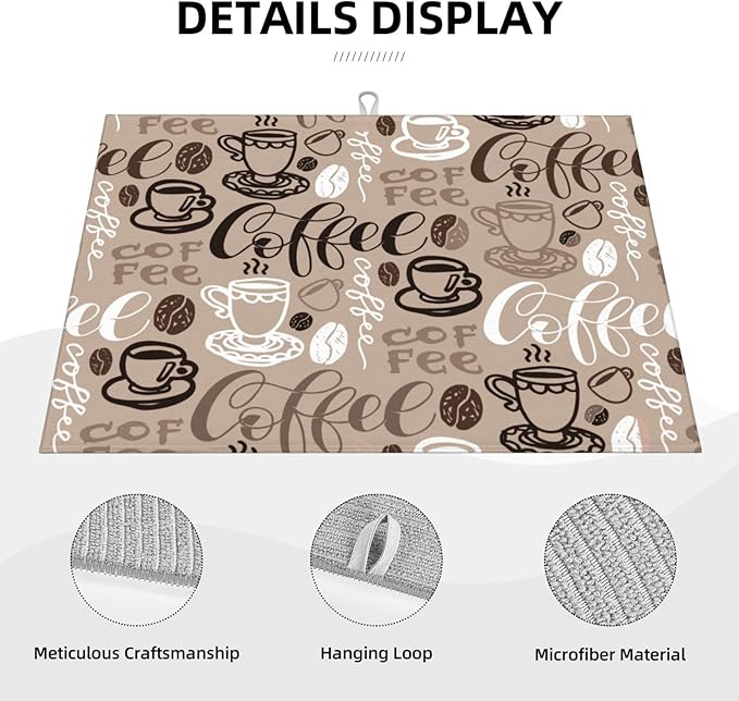 Coffee Mat Coffee Cup Dish Drying Mat for Kitchen Counter Microfiber Absorbent Dish Draining Reusable Washable Extra Large 18"x24" (Brown, 18x24in)