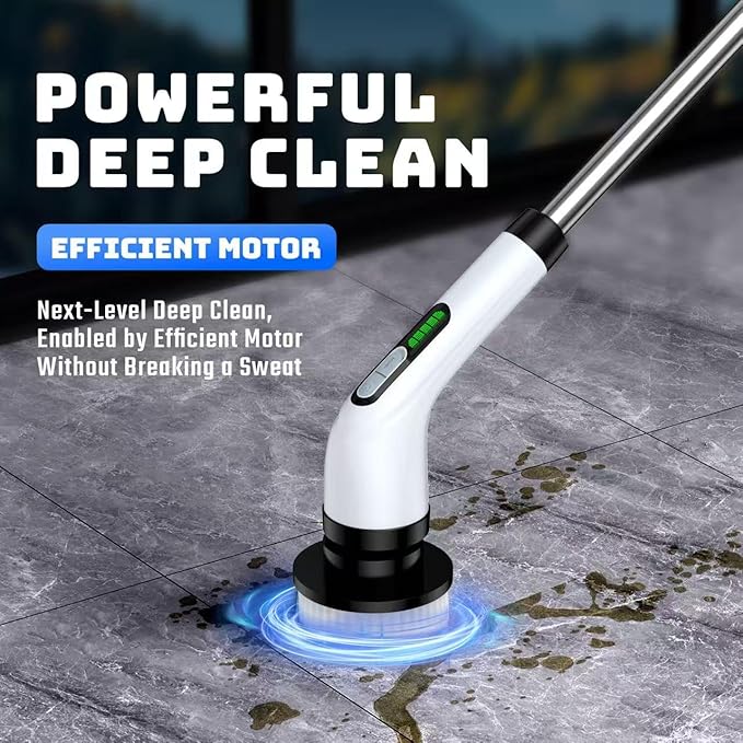 VigorDay Electric Spin Scrubber - Cordless Bathroom Scrubber with 7 Brush Heads - Dual Speed IPX7 Waterproof Power Scrubber for Heavy-Duty Bathtub, Glass, Tile, and Car Cleaning (White)