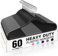 HOUSE DAY Heavy Duty Plastic Hangers 60 Pack, Non Slip Clothes Hangers with Rubber Pads and 360° Hook - Thin 0.2 Inch, Space Saving Coat Hanger Black, Closet Organizer for Shirt, Pants, Suit, Skirt