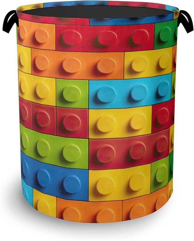 Colorful Building Blocks Laundry Hamper,Dirty Clothes Laundry Basket with Handles Waterproof Oxford Cloth Storage Basket for College Dorms Bathroom Bedroom 16" x 20.8"