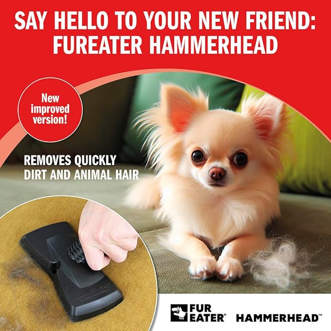 FurEater Vacuum Cleaner Brush Attachment for Removing Pet Hair (2.0 Improved Version) Cats & Dogs Lint Remover for Furniture, Carpets, Car Detailing, Universal Fit with Adapter 1 1/4 and 1 3/8 inches