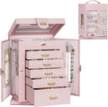 AKOZLIN 360° Rotating Jewelry Box 6-Tier Organizer Functional Jewelry Storage Case for Women Girls Ring Necklace Earring Bracelet Holder with Mirror Pink