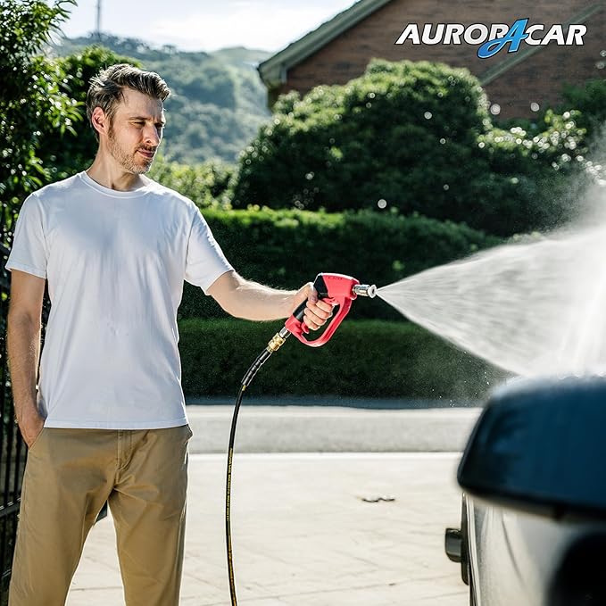 AURORA CAR Short Pressure Washer Gun 5000PSI，High Pressure Washer Gun with 5 Spray Nozzle Tips, 3/8" Quick Connect Plug and M22-14/15mm Fittings, Power Washer Gun Compatible with Foam Cannon，12 GPM
