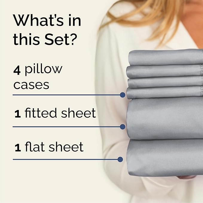 Queen 6 Piece Sheet Set - Comfy Breathable & Cooling - Ultra-Soft Hotel Luxury Bedding Set w/ 8-16 Inch Deep Pockets - 1 Flat & 1 Fitted Sheet & 4 Pillowcases - Wrinkle Free & Easy Care - Steel Blue