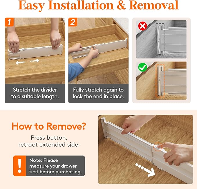 Lifewit 4" High 5 Pack Drawer Dividers, 35 –55cm/13.8-22.5" Drawer Divider for Clothes, Adjustable Dresser Drawer Organizers, Plastic Drawers Separators for Clothes, Bedroom, Bathroom, Kitchen, Office