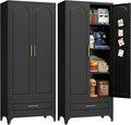 Pantry Kitchen Cabinet with Drawer, 75" Tall Pantry Storage Cabinet, Metal Storage Cabinets with Doors and Shelves, Large Freestanding Cupboard for Living Room, Assembly Required, Black