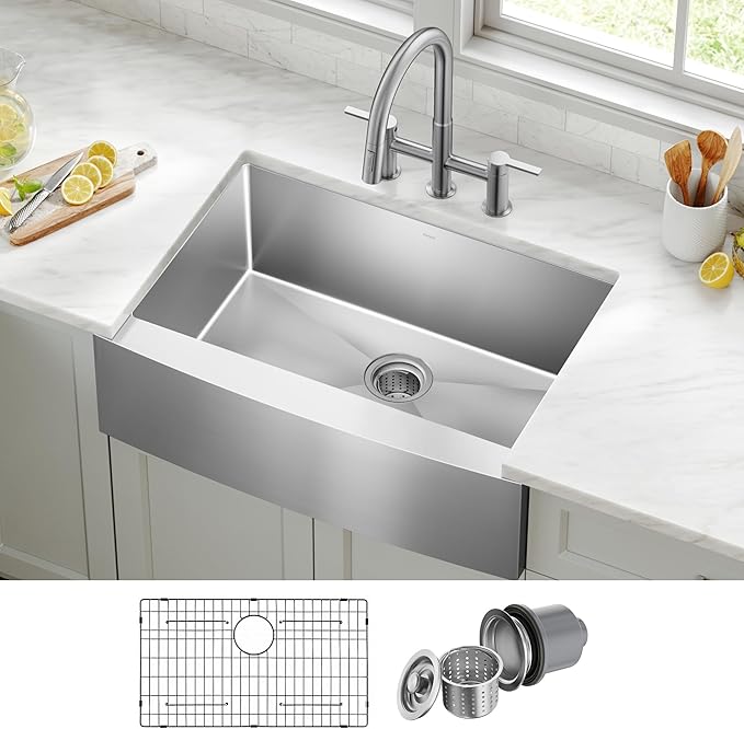 KRAUS Standart Pro 30-Inch Apron Front Farmhouse 16-Gauge Single Bowl Stainless Steel Kitchen Sink, KHF200-30