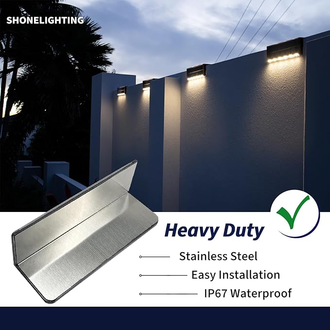 Solar Pool Lights, IP67 Waterproof Step Lights for Outside, Heavy Duty Stainless-Steel Retaining Wall Light, Ultra-Thin & Anti-Trip 26LEDs in 2-Way for Path, Stair (Warm White, 6Pack)