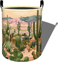Tall Green Cactus in Vast Desert Laundry Basket with Handles, 19.7"x15.7" Clothes Foldable Laundry Hamper Organizer for Dorm Nursery Bedroom Bathroom Decor, Toy Storage Bin for Kids