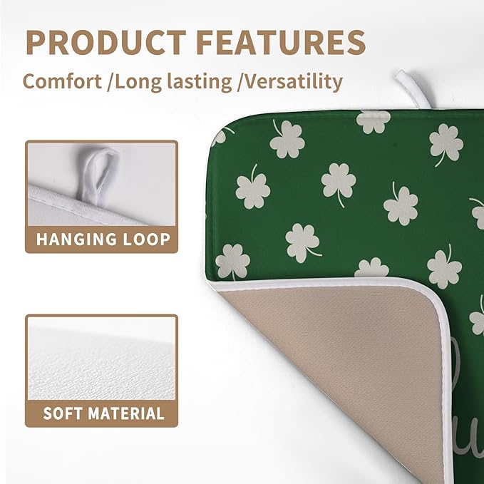 Wnoesat St Patrick Shamrock Drying Mat for Kitchen Counter Green White Lucky Clover Drying Dish Mat St Patricks Day Absorbent Microfiber Dish Drying Pad Reusable Dry Mat 16 x 18 Inch